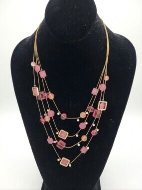 Gold and Pink Layered Necklace And Earrings